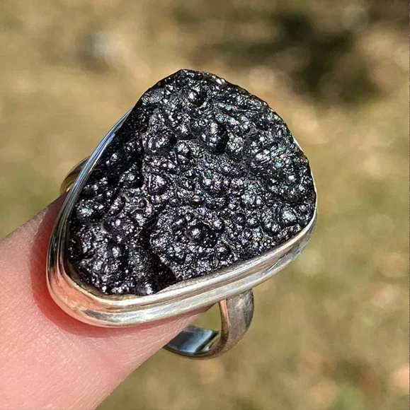 Tektite Stone In Solid Sterling Ring - Picture 3 of 8